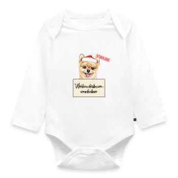 Weihnachtsbaum Umschubser Pommerscher - Baby Bio-Langarm-Body - Weiß - Vorne
