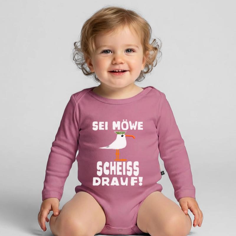 Sei Möwe Scheiss drauf Spruch oder Geschenkidee Baby Bio-Langarm-Body