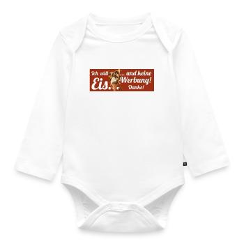 Ich will Eis und keine Werbung! Keine Werbung! - Baby Bio-Langarm-Body - Weiß - Vorne
