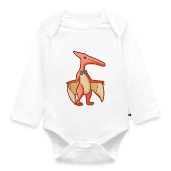 hugadino pterodactyl, dino, cute dinosaur - Organic Longsleeve Baby Bodysuit - white - Front