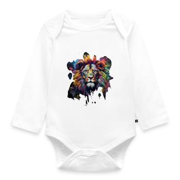 Löwe im Graffiti-Stil - Baby Bio-Langarm-Body - Weiß - Vorne