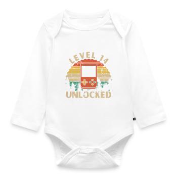 Level 14 Unlocked - Organic Longsleeve Baby Bodysuit - white - Front