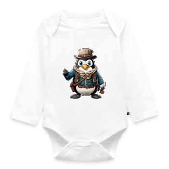 Lederhosen / Animal / Traditional costume / Tradition / Penguin - Organic Longsleeve Baby Bodysuit - white - Front