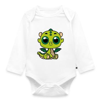 Dragon vert mignon - Body Bébé bio manches longues - blanc - Devant