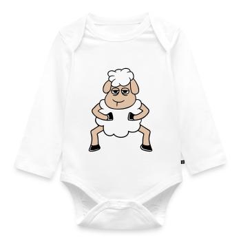 sheep tired bored look sheep stands cute - Organic Longsleeve Baby Bodysuit - white - Front