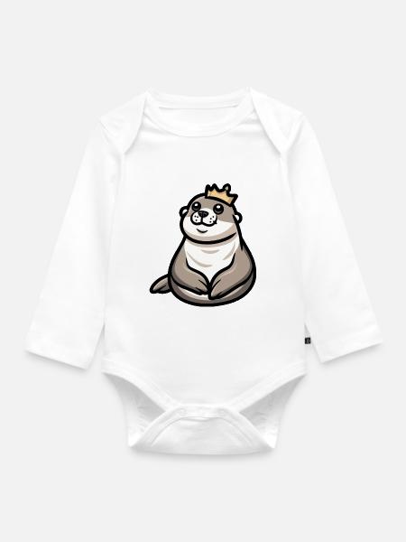Robbe Tier Cartoon Krone - Baby Bio-Langarm-Body - Weiß
