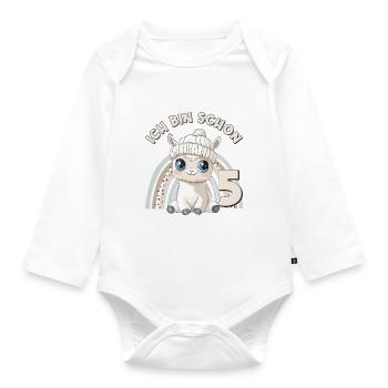 5ème anniversaire Alpaga Lama Arc-en-ciel Mignon Mignon - Body Bébé bio manches longues - blanc - Devant