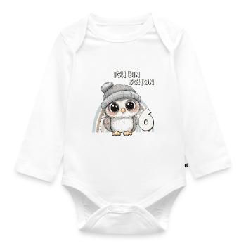 6. Geburtstag Eule Regenbogen Süß Niedlich - Baby Bio-Langarm-Body - Weiß - Vorne