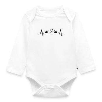 Hiking Nature Outdoor Mountains – Heartbeat ECG Pulse - Organic Longsleeve Baby Bodysuit - white - Front