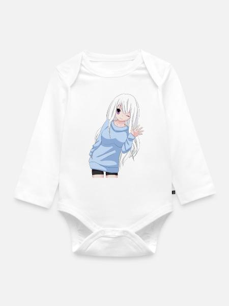 Anime-Mädchen winken - Baby Bio-Langarm-Body - Weiß