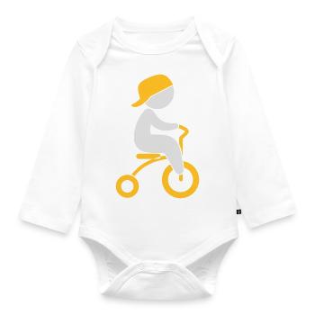 Junge, der sein Dreiräder reitet - Baby Bio-Langarm-Body - Weiß - Vorne