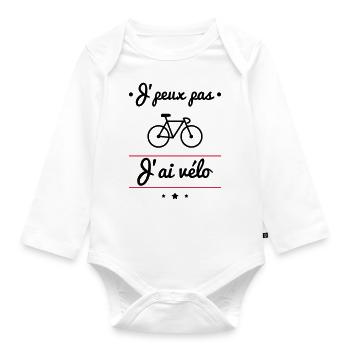 J'peux pas j'ai vélo, cycliste, cyclisme - Body Bébé bio manches longues - blanc - Devant