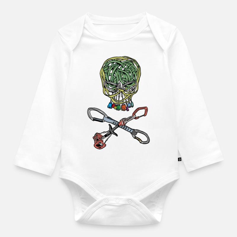 Climbing, pirate, skull - Organic Longsleeve Baby Bodysuit - white