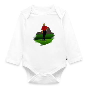 Tiger in the woods plays golf with racket gift - Organic Longsleeve Baby Bodysuit - white - Front