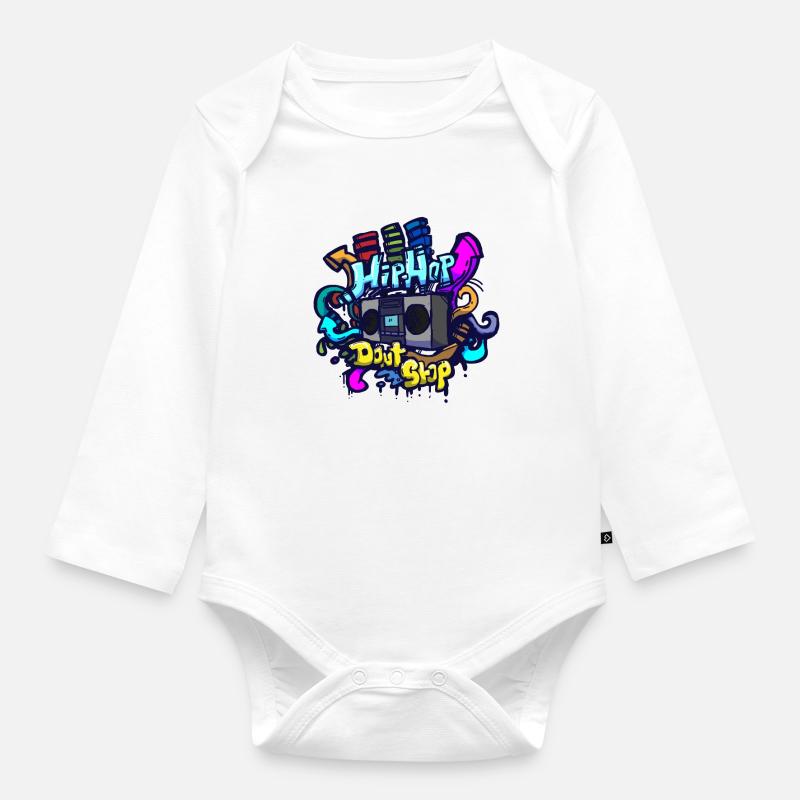 Hip Hop classique graffiti ghettoblaster - Body Bébé bio manches longues - blanc