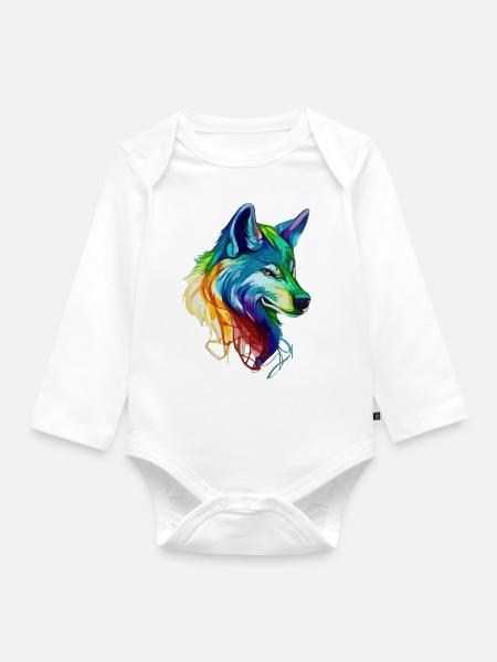 Majestätischer Regenbogenwolf - Baby Bio-Langarm-Body - Weiß