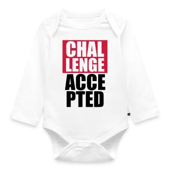 Cool Challenge Accepted Text Design - Organic Longsleeve Baby Bodysuit - white - Front