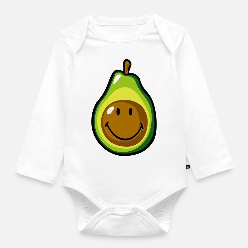 Smiley Avocado Pear - Baby Bio-Langarm-Body - Weiß
