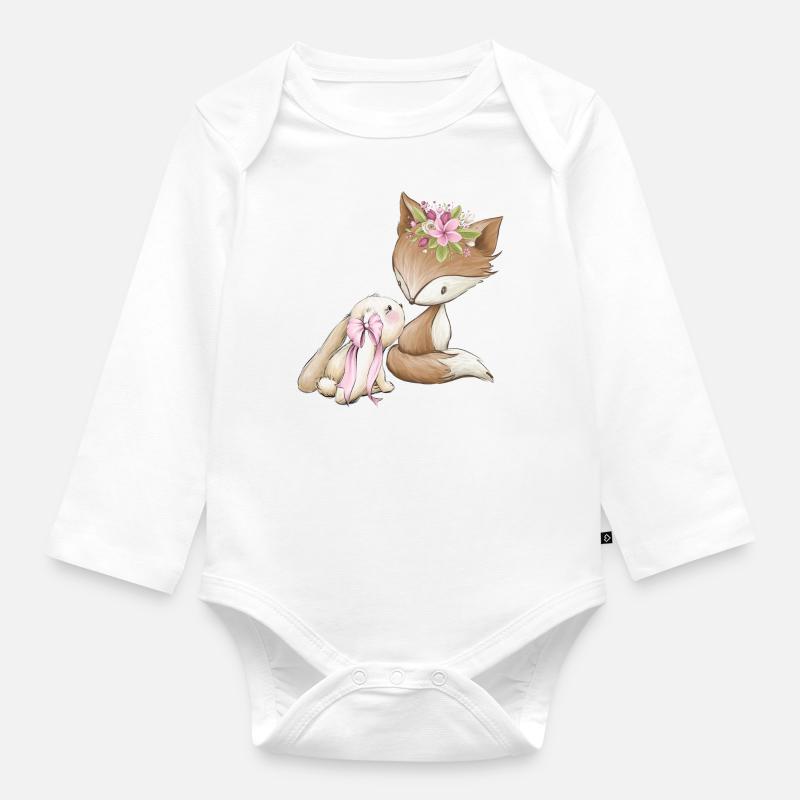 Fuchs & Hasen Mädchen - Baby Bio-Langarm-Body - Weiß