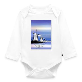 Kinderdijk Windmills - Organic Longsleeve Baby Bodysuit - white - Front