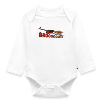 Funny witch broom with motor - Brooooooom! - Organic Longsleeve Baby Bodysuit - white - Front