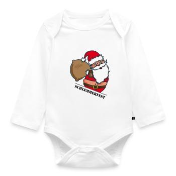 Fat Santa Claus with sack - Organic Longsleeve Baby Bodysuit - white - Front