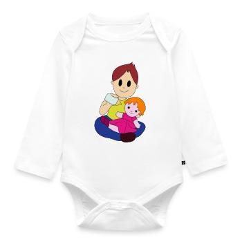 Junge mit Puppe - Baby Bio-Langarm-Body - Weiß - Vorne