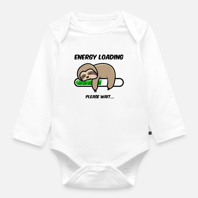 Faultier energy loading... please wait - Body Bébé bio manches longues - blanc