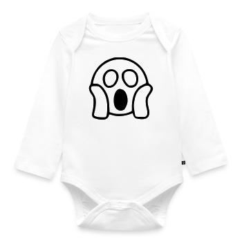 Emoji erschrocken Skizze schwarz - Baby Bio-Langarm-Body - Weiß - Vorne