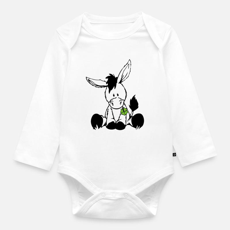 Ânes au trèfle vert - Body Bébé bio manches longues - blanc