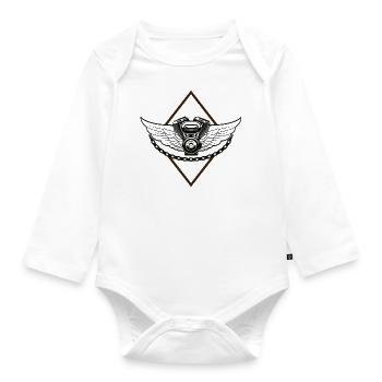 Vintage Motor mit Flügel - Biker - Motorcycle - Baby Bio-Langarm-Body - Weiß - Vorne