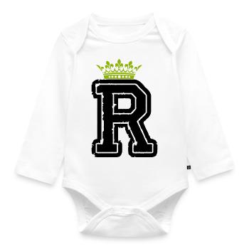 letter R crown - Organic Longsleeve Baby Bodysuit - white - Front