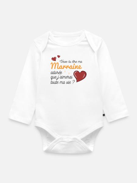 Demande Marraine Originale - Body Bébé bio manches longues - blanc