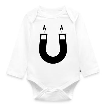 Hufeisen magnet - Baby Bio-Langarm-Body - Weiß - Vorne
