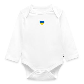 Ukraine Herzschlag Fahne Herz Heartbeat Flagge - Baby Bio-Langarm-Body - Weiß - Vorne