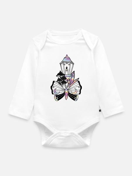 Wicca Fantasy Laterne Pastell Regenbogen Kristall - Baby Bio-Langarm-Body - Weiß
