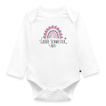 Große Schwester 2023 Regenbogen - Baby Bio-Langarm-Body - Weiß - Vorne