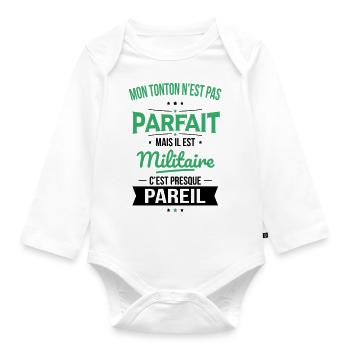 Mon tonton n'est pas parfait - Militaire - Body Bébé bio manches longues - blanc - Devant