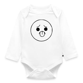 Emoji sketch cheeky black - Organic Longsleeve Baby Bodysuit - white - Front