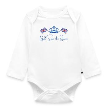 Britische Königin Krönung Camilla England Flagge - Baby Bio-Langarm-Body - Weiß - Vorne