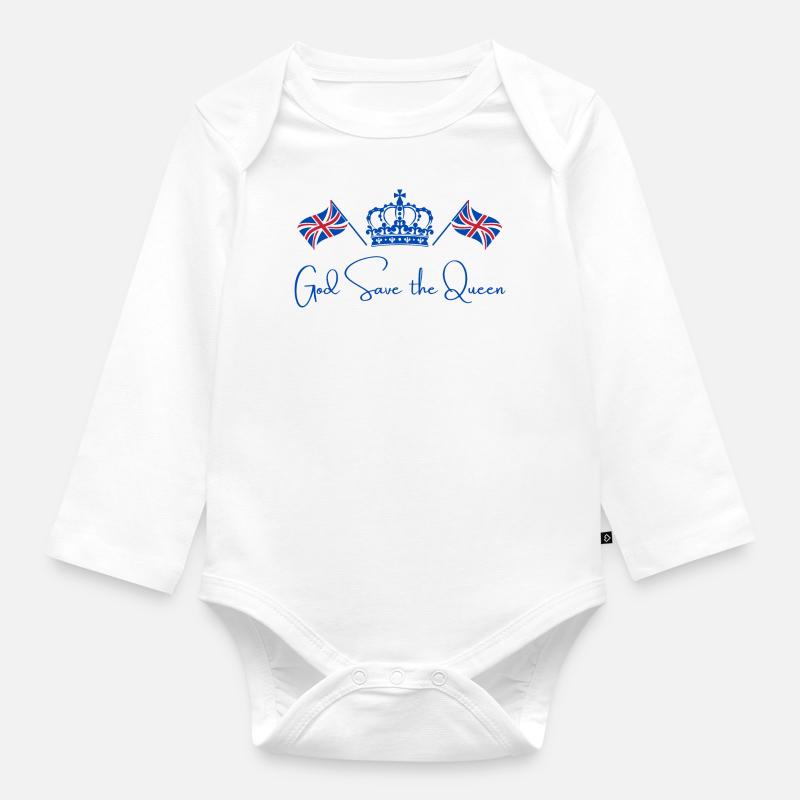 Couronnement de la reine britannique Camilla Drapeau de l’Angleterre - Body Bébé bio manches longues - blanc