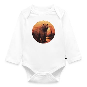 Ours rétro au coucher du soleil dans la forêt canadienne - Body Bébé bio manches longues - blanc - Devant