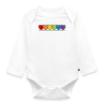 LGBT CSD LGBTQ+ HERZ REGENBOGEN HERZEN PRIDE MONTH - Baby Bio-Langarm-Body - Weiß - Vorne