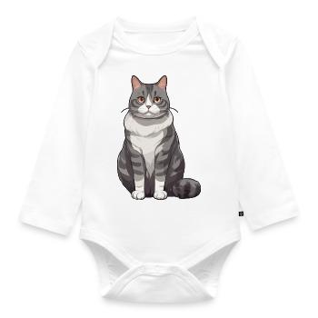 Katze - Baby Bio-Langarm-Body - Weiß - Vorne