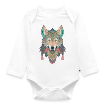 Spirit animal, wolf, feather, protection symbol, pastel - Organic Longsleeve Baby Bodysuit - white - Front