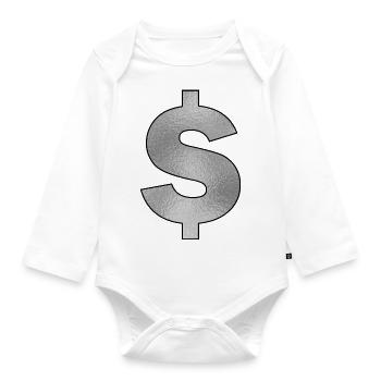 Silver Dollar Sign - Organic Longsleeve Baby Bodysuit - white - Front