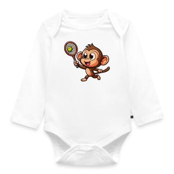 Affen im Tennis- und Badminton-Duell - Lustiger - Baby Bio-Langarm-Body - Weiß - Vorne
