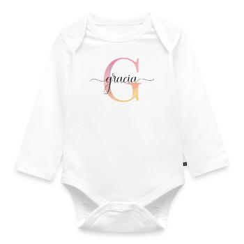 L | Monogramme | Nom | Gracia |Aquarelle - Body Bébé bio manches longues - blanc - Devant