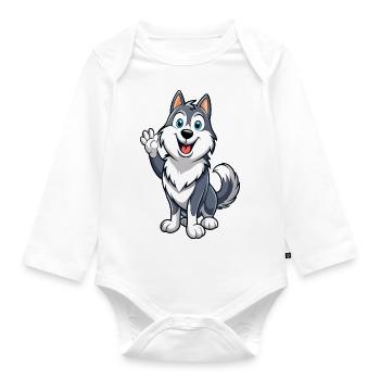 Malamute amical remuant la queue - Body Bébé bio manches longues - blanc - Devant