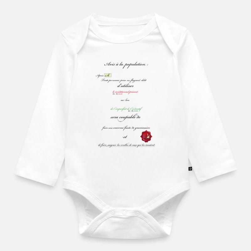 Grammaire - Body Bébé bio manches longues - blanc